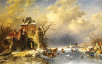 ₴ Репродукция пейзаж от 245 грн.: Зимний пейзаж с домом возле канала