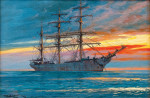 ⚓Репродукція морський краєвид від 211 грн.: Кліпер на рейді під час заходу сонця