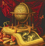 ₴ Репродукція натюрморт від 255 грн.: Ванітас з глобусом земної кулі, книга, черепашки, змія та метелики