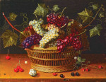 ₴ Репродукция натюрморт от 325 грн.: Корзина винограда, вишни и клубника на выступе