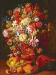 ₴ Репродукция натюрморт от 200 грн.: Цветы, фрукты, попугай