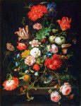 ₴ Репродукція натюрморт від 252 грн.: Квіти у скляній вазі на кам'яному постаменті