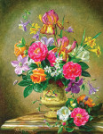 ₴ Репродукция натюрморт от 363 грн.: Пионы, ирисы, розы в керамической вазе