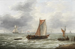 ⚓Репродукция морской пейзаж от 319 грн.: Голландские баржи и другие суда вдоль берега