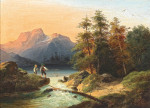 ₴ Репродукция пейзаж от 301 грн.: Два маленьких рыболова в альпийским пейзаже