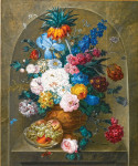 ₴ Репродукція натюрморт від 232 грн.: Квіти у вазі та миска фруктів