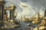 ₴ Репродукція міський краєвид від 217 грн.: Архітектурне каприччіо, венеціанські гондоли та прачки на передньому плані