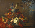 ₴ Репродукція натюрморт від 259 грн.: Квіти та фрукти, перевернута ваза та скульптурна урна