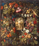 ₴ Репродукція натюрморт від 306 грн.: Гірлянда із фруктів та квітів обрамляє скульптуру