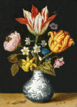 ₴ Репродукція натюрморт від 204 грн.: Квіти у вазі Ван-лі, включаючи тюльпани, нарциси, верес, печінка, цикламен, дика фіалка та троянди, бабка, джміль та гусениця