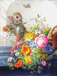₴ Репродукція натюрморт від 257 грн.: Мавпа та кошик з квітами на кам'яному виступі