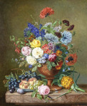 ₴ Купити натюрморт художниці від 237 грн.: Ваза зі змішаних квітів та фруктів на мармуровому уступі