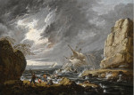 ⚓Картіна морський пейзаж художника від 194 грн.: Прибережний пейзаж в шторм з корабельною аварією