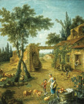 ₴ Репродукция пейзаж от 237 грн.: Молодая пастушка и дети во дворе фермы