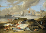 ₴ Репродукція натюрморт від 235 грн.: Натюрморт із рибами в порту, алегорія стихії води