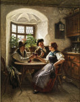 ₴ Репродукция бытовой жанр от 187 грн.: Баварская таверна с молодой официанткой и молодыми мужчинами