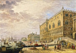 ₴ Картина городской пейзаж художника от 216 грн.: Венеция, вид на Моло смотря западнее с дворцом Дожей, библиотекой и Санта-Мария-делла-Салюте на расстоянии