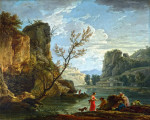 ₴ Картина пейзаж відомого художника від 214 грн.: Річковий краєвид з рибалкою