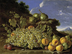 ₴ Репродукція натюрморт від 241 грн.: Виноград, груші, персики та сливи у пейзажі