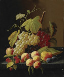 ₴ Репродукція натюрморт від 232 грн.: Виноград, персики та інші фрукти на виступі