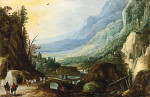 ₴ Репродукція краєвид від 211 грн.: Гірський краєвид з мостом через річку