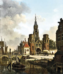 Картина городской пейзаж высокого разрешения от 188 грн.: Фигуры на нбережной канала в городе