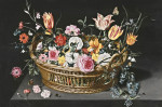 ₴ Картина натюрморт відомого художника від 175 грн.: Квіти у кошику на кам'яному виступі