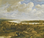 ₴ Картина пейзаж відомого художника від 280 грн.: Дюнний пейзаж з мисливцем та його собакою, вітряк та вітрильники на воді