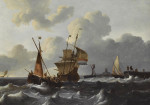 ⚓Репродукция морской пейзаж от 337 грн.: Голландское судоходство в изменчевых водах около голландской деревни