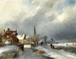₴ Репродукция пейзаж от 247 грн.: Зимний пейзаж с фигурами и деревней