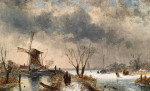 ₴ Репродукция пейзаж от 199 грн.: Зимний пейзаж с фигурами и мельницей