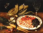 ₴ Репродукція натюрморт від 247 грн.: Натюрморт з вишнею, овочами та скляним келихом