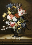 ₴ Репродукція натюрморт від 204 грн.: Квіти у скляній вазі на кам'яній полиці