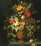₴ Репродукція натюрморт від 286 грн.: Букет квітів у теракотовій вазі на кам'яному виступі