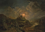 ₴ Репродукція краєвид від 175 грн.: Місячна ніч з руїнами замку та містом біля річки