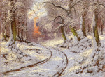 ₴ Репродукция пейзаж от 235 грн: Дорога в зимнем лесу на закате
