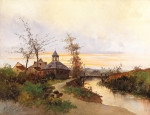 ₴ Репродукция картины пейзаж от 189 грн: Закат над рекой
