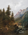 ₴ Репродукція краєвид від 242 грн.: Гірський краєвид зі збирачем хмизу
