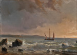 ₴ Купить картину море художника от 175 грн.: Вечернее настроение над морским пейзажем с парусными лодками