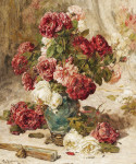 ₴ Репродукція натюрморт від 232 грн.: Троянди у вазі та віяло