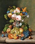 ₴ Репродукція натюрморт від 187 грн.: Великий натюрморт із квітами та фруктами
