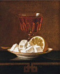 ₴ Репродукція натюрморт від 388 грн.: Фужер з чаєм, блюдце з солодощами та лимоном