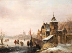 ₴ Репродукция пейзаж от 235 грн.: Фигуры на замерзшем канале вдоль городских стен