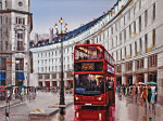 ₴ Репродукция городской пейзаж от 317 грн.: Двойной красный автобус в дождливом городе, Риджент-стрит