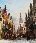 ₴ Картина городской пейзаж художника от 183 грн.: Суета в заснеженном голландском городке