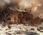 ₴ Картина пейзаж художника від 267 грн.: Зимовий пейзаж, прибуття відвідувачів