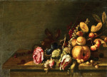 ₴ Репродукція натюрморт від 235 грн.: Троянди та фрукти на столі