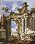 ₴ Репродукция бытовой жанр от 314 грн.: На руинах римской архитектуры Три Судьбы, справа мраморный лев