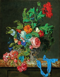 ₴ Картина натюрморт відомого художника від 191 грн.: Квітковий натюрморт з годинником