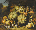₴ Репродукція натюрморт від 259 грн.: Натюрморт з дині, персика та винограду на лісовій підстилці
